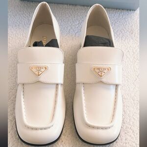 PRADA Women’s Triangle Logo Leather Pumps Loafers